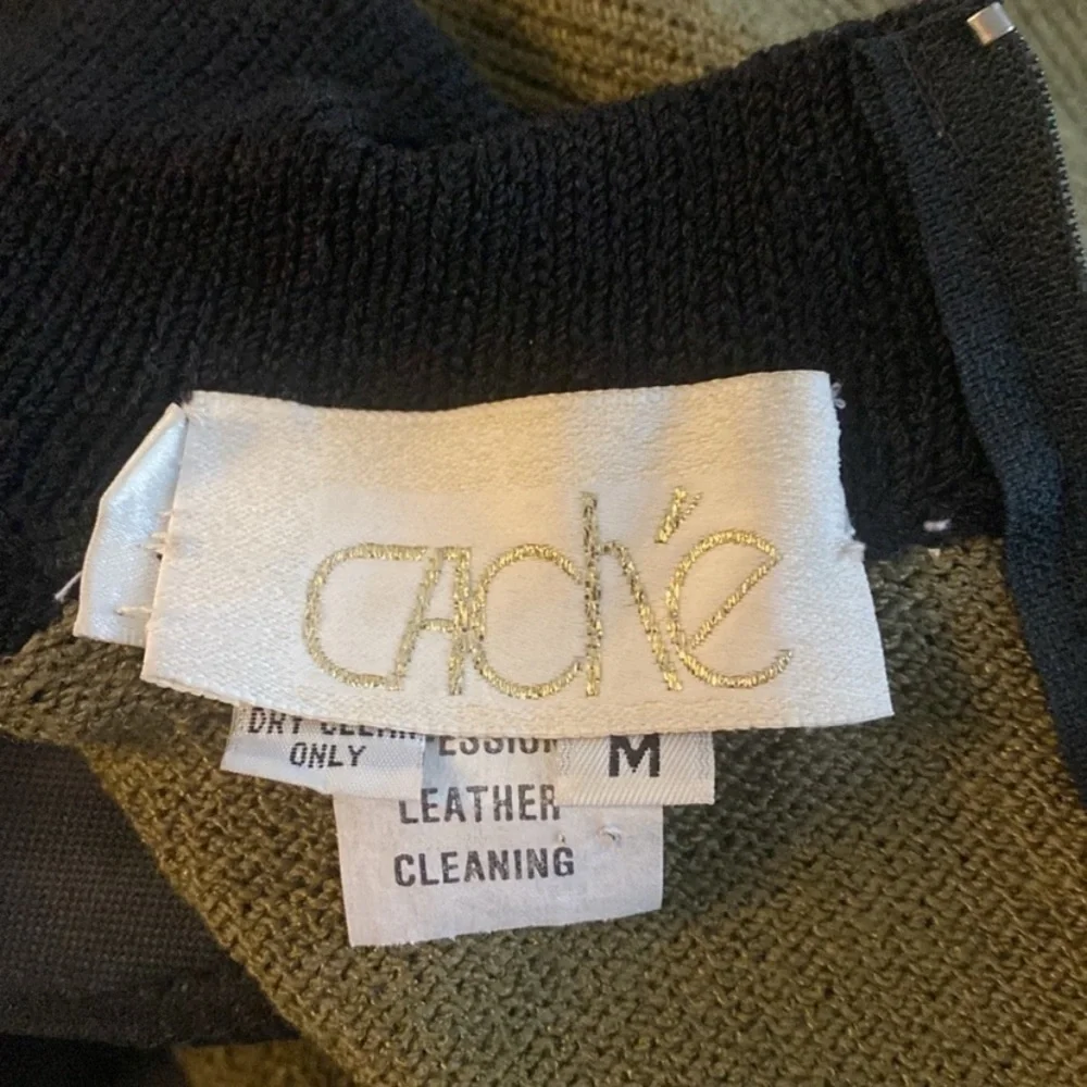 Vintage Cache green black knit military influenced dress Medium M W3 - Picture 9 of 12